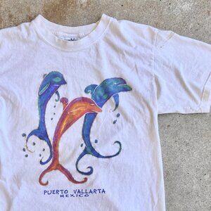 VTG Puerto Vallarta Mexico Dolphin Graphic T-shirt M Retro 90s Beach Tourist Tee